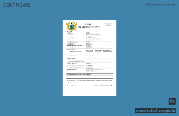Ghanaische Personenstandsurkunde (Sterbeurkunde) – Beispiel-Word- und PDF-Datei